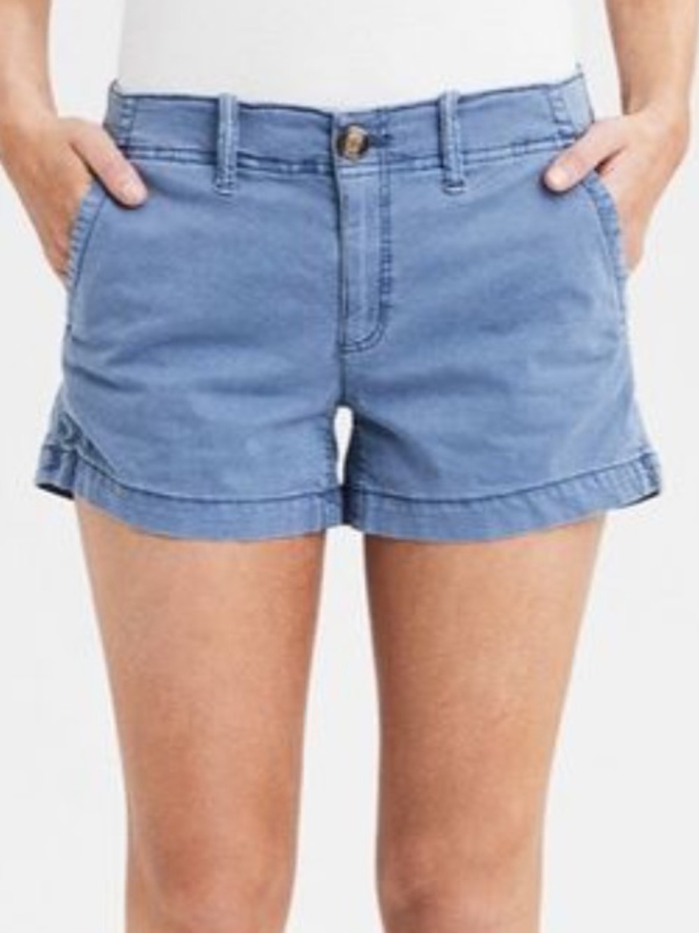 American Eagle Blue Midi Stretch Twill Chino Shorts 6 Low Rise Summer Coastal